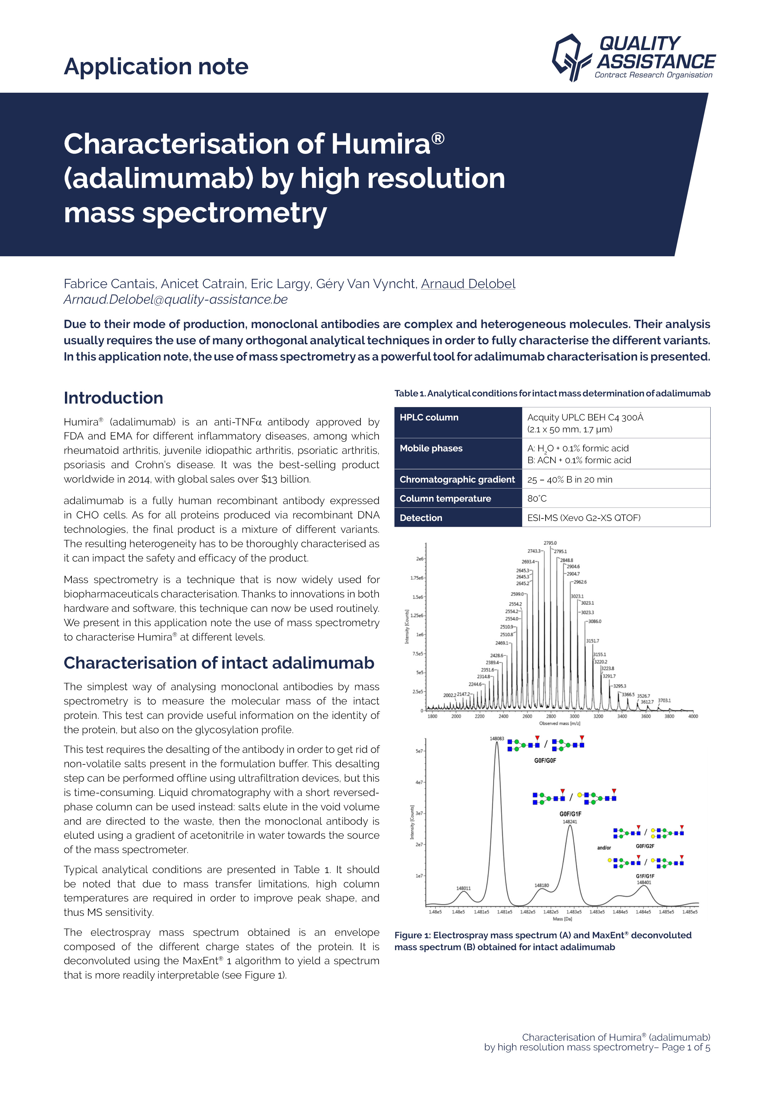 Characterisation of Humira Adalimumab by high resolution mass spectrometry