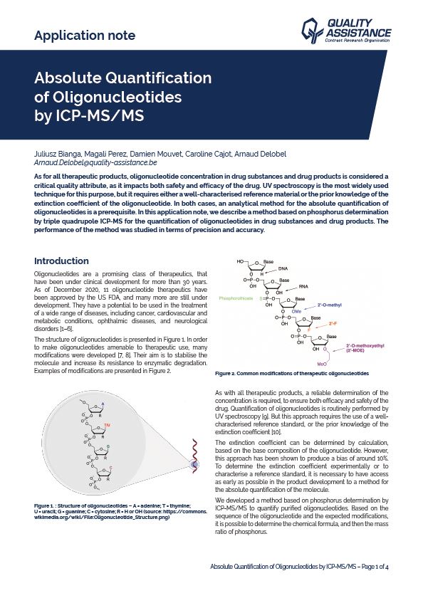 Absolute Quantification of Oligonucleotides by ICP-MSMS