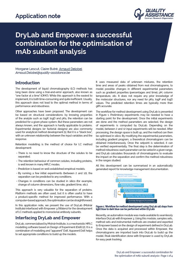 DryLab and Empower: a successful combination for the optimisation of mAb subunit analysis