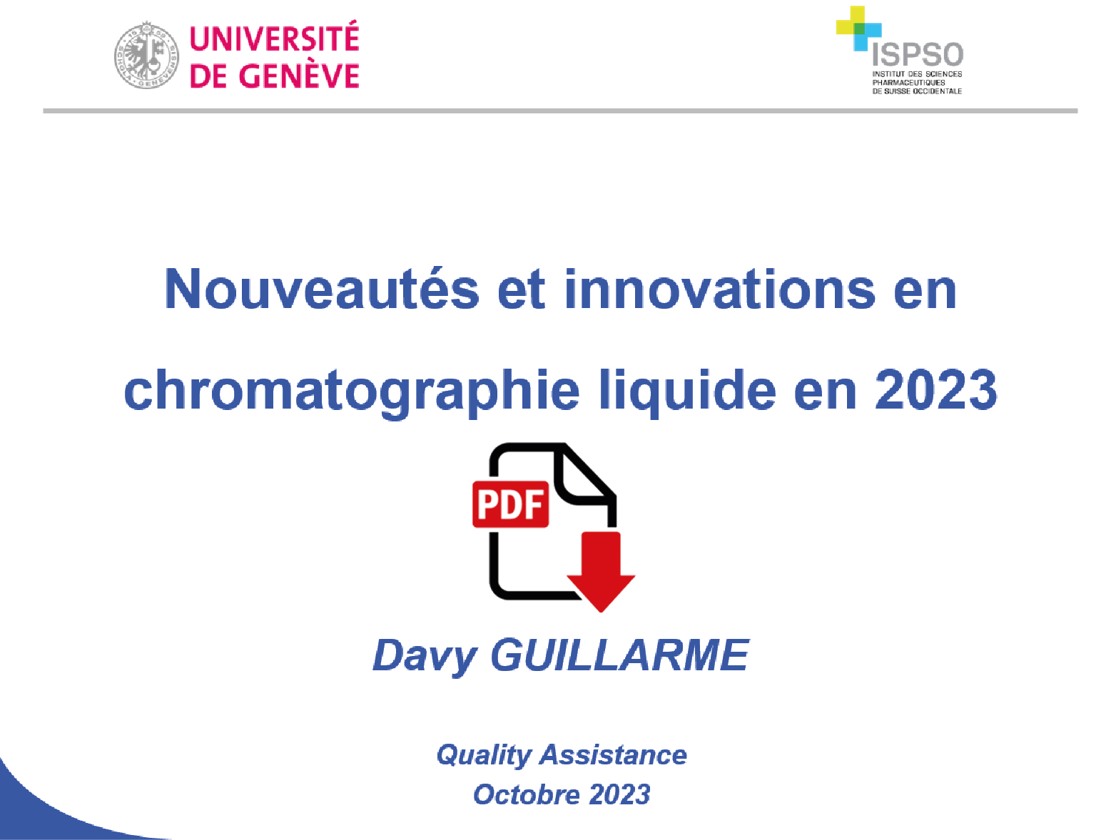 Davy Guillarme slides Quality Assistance Liquid Chromatography